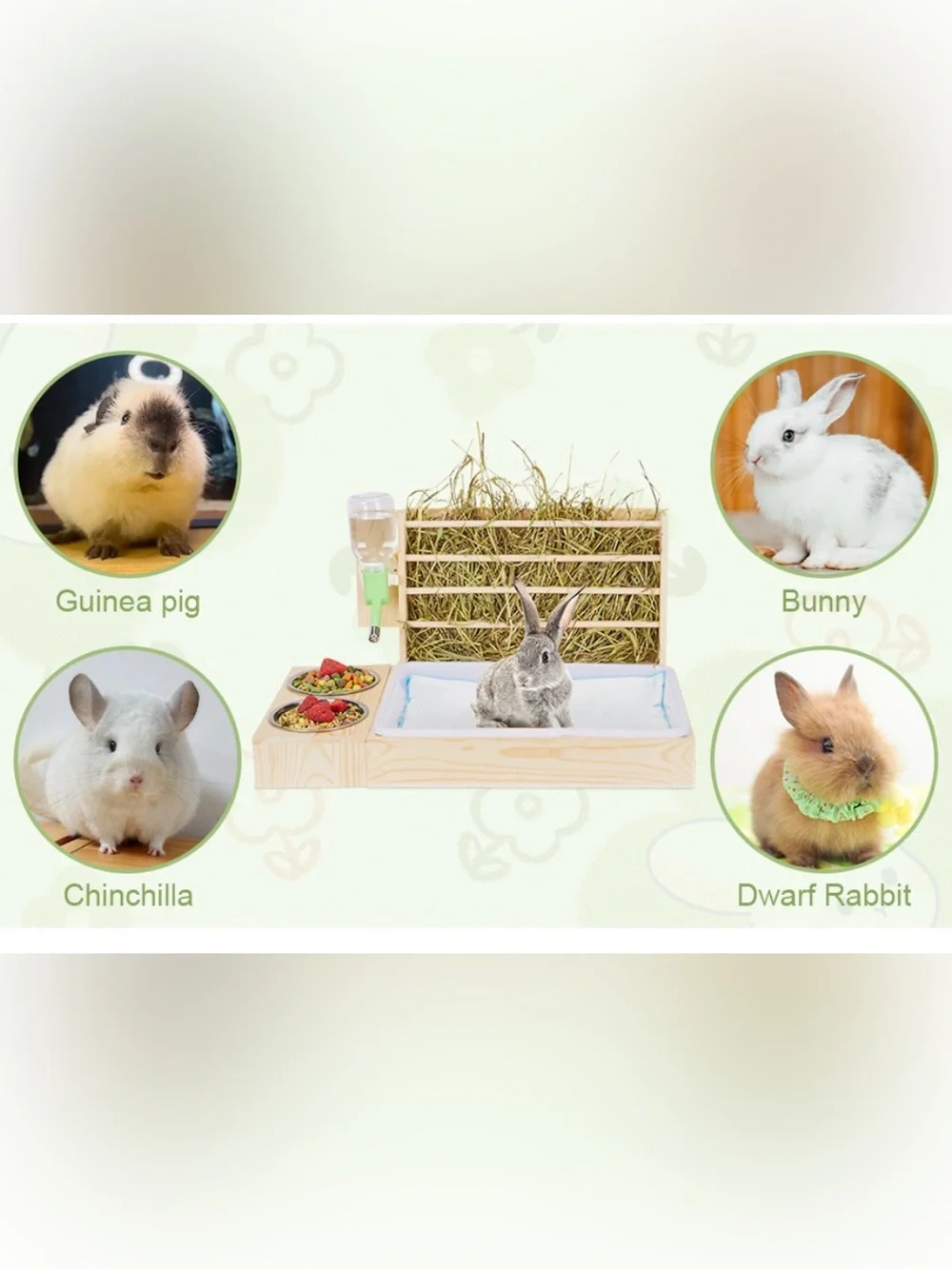 Small Pet Wooden Hay Rack & Feeding Natural Wood Station Guinea Pig Rabbit